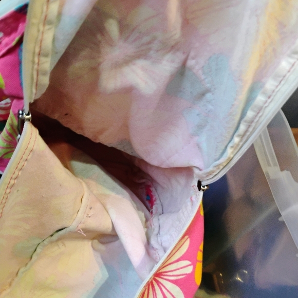 Vintage OP Bright Flowers Backpack Canvas Pink Blue Orange Happy Floral - Picture 10 of 10